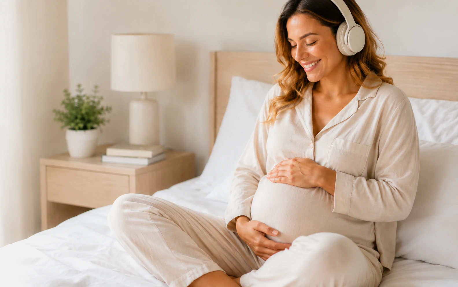 Gestante em um momento íntimo de tranquilidade e conexão
